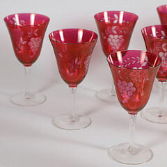 Set of Eight Vintage Ruby Cut to Clear Wine Glasses