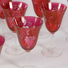 Set of Eight Vintage Ruby Cut to Clear Wine Glasses