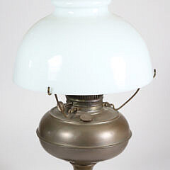 Antique Brass Oil Lamp with Milk Glass Shade - Electrified