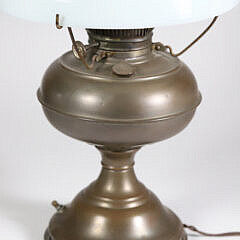 Antique Brass Oil Lamp with Milk Glass Shade – Electrified