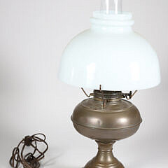 Antique Brass Oil Lamp with Milk Glass Shade – Electrified