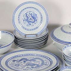 Chinese Blue and White Porcelain Rice Pattern Dinner Service