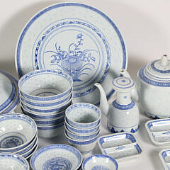 Chinese Blue and White Porcelain Rice Pattern Dinner Service