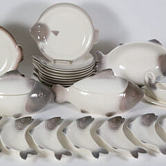Copenhague Longwy French Porcelain Fish Dinner Service for Eight