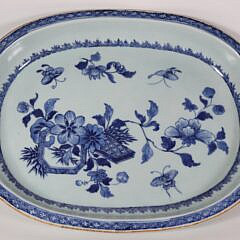 Chinese Export Blue and White Floral Decorated Oval Pie Platter, 19th Century