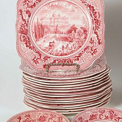 Red and White Johnson Bros. England “Historic America” Dinnerware with Views of Boston and Washington