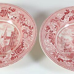 Red and White Johnson Bros. England “Historic America” Dinnerware with Views of Boston and Washington