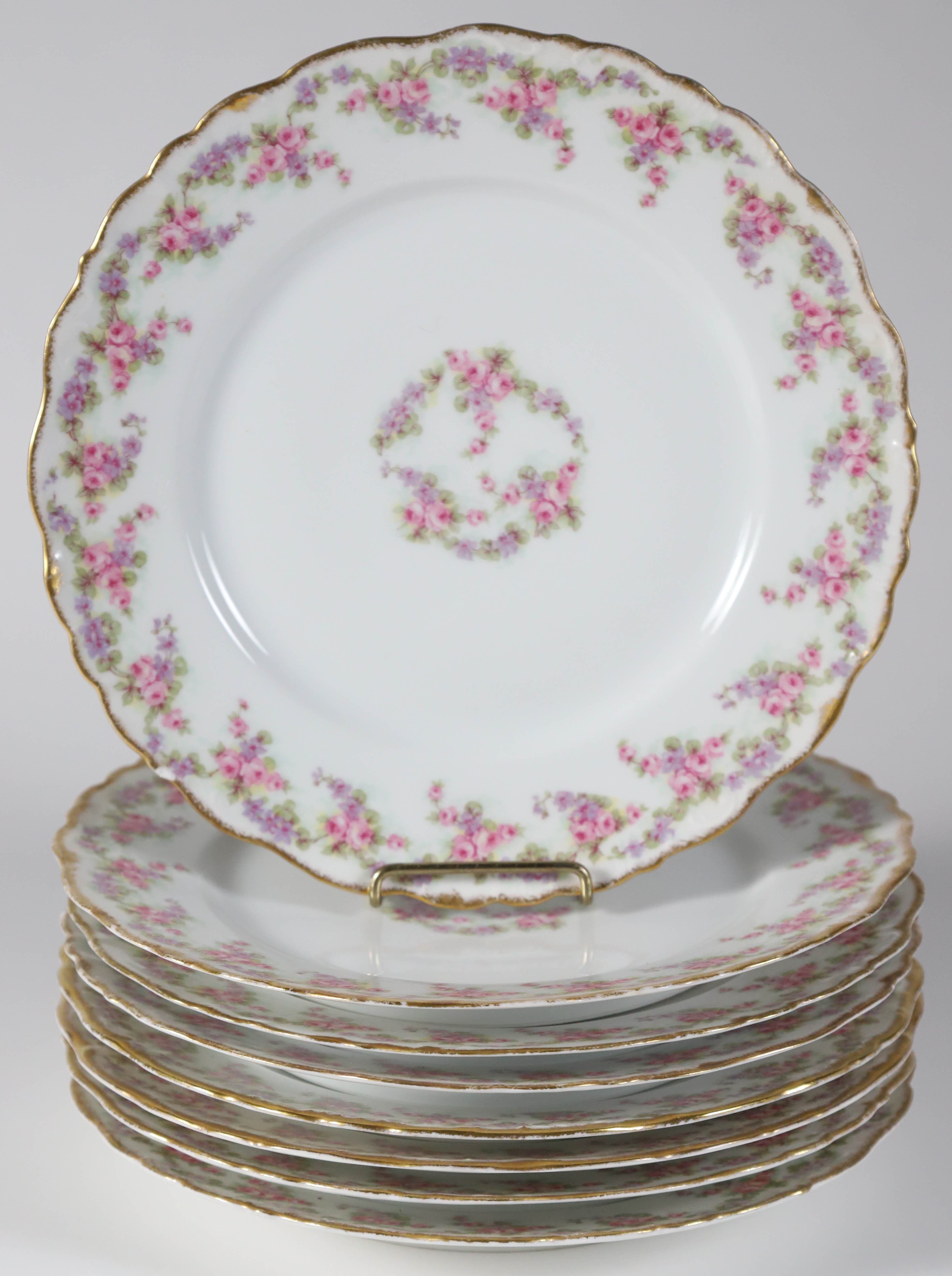Set of Eight Vintage Limoges France Dinner Rose Garland