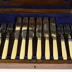 Antique Boxed Set of Fish Knives and Forks with Two Serving Pieces