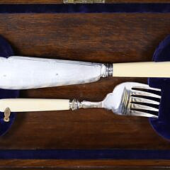 Antique Boxed Set of Fish Knives and Forks with Two Serving Pieces