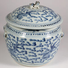 Vintage Chinese Blue and White Covered Cachepot