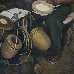 Scarce Oil on Canvas “Portrait of Jose Reyes Crafting a Nantucket Basket in His Workshop”, circa 1950s
