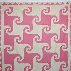 Pink and Cream “Monkey Wrench” Patchwork Quilt, circa 1930s