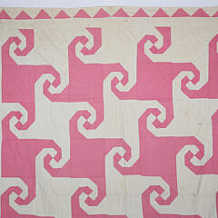 Pink and Cream “Monkey Wrench” Patchwork Quilt, circa 1930s