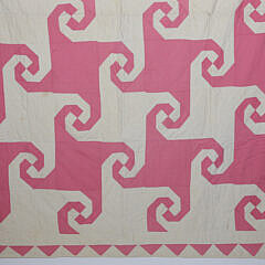 Pink and Cream “Monkey Wrench” Patchwork Quilt, circa 1930s