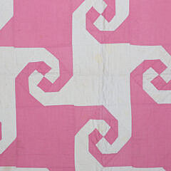 Pink and Cream “Monkey Wrench” Patchwork Quilt, circa 1930s