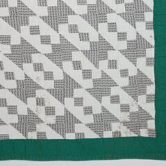 Pair of “Hour Glass” Pattern Patchwork Quilts with Green Borders, circa 1930s