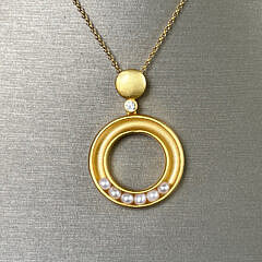 Sterling Silver Vermeil Seed Pearl “Circle” Pendant Necklace