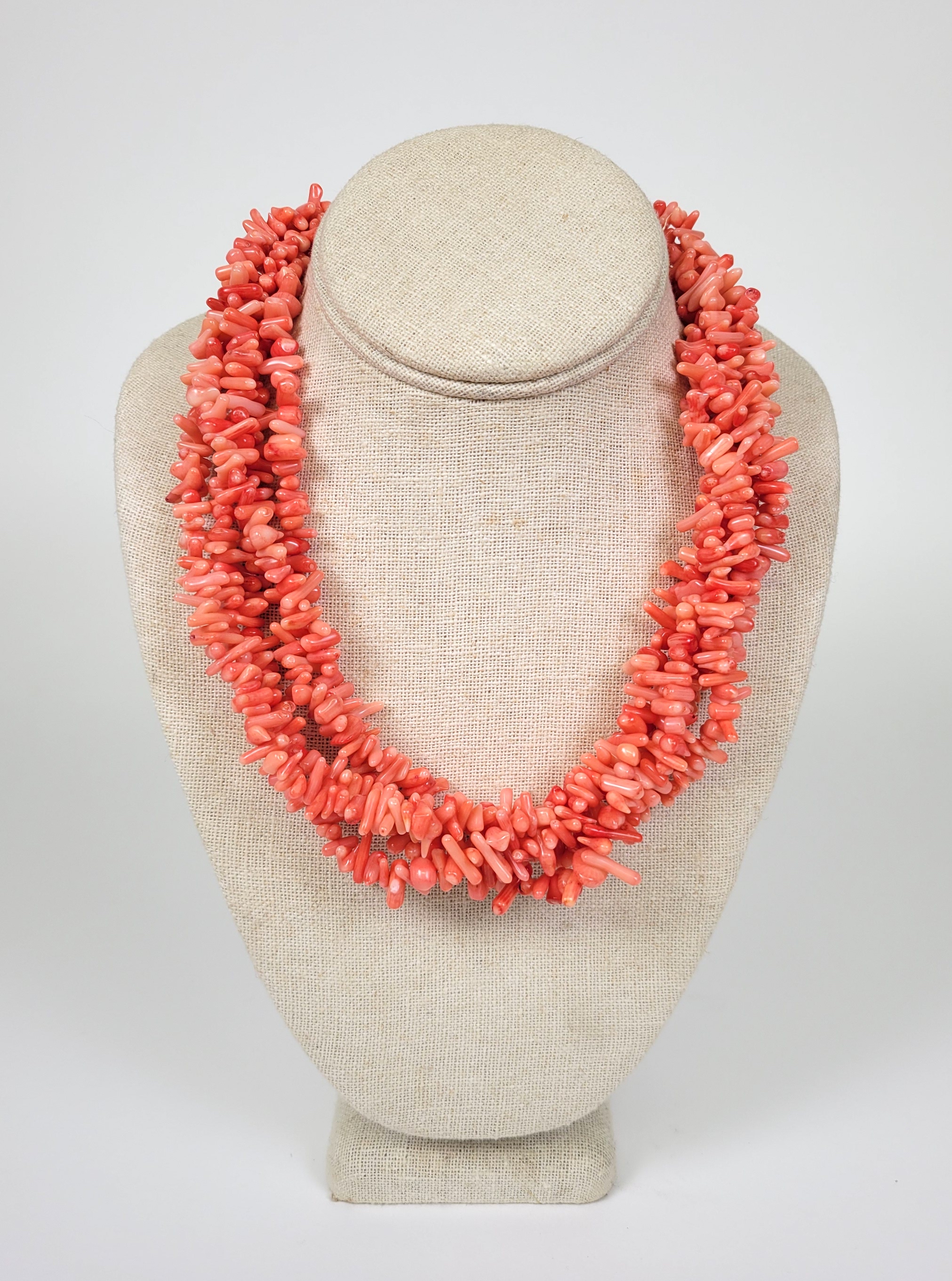 Vintage Pink Coral Five Strand Necklace Vintage Pink Coral Five