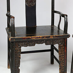 Pair of Chinese Carved Elm Armchairs, 19th Century