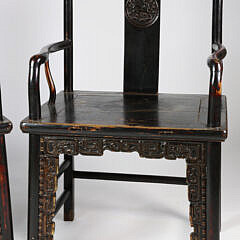 Pair of Chinese Carved Elm Armchairs, 19th Century
