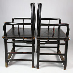 Pair of Chinese Carved Elm Armchairs, 19th Century