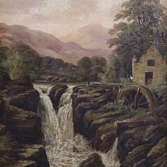 Antique Oil on  Canvas “Watermill Landscape”, 19th Century