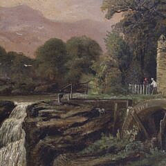 Antique Oil on  Canvas “Watermill Landscape”, 19th Century