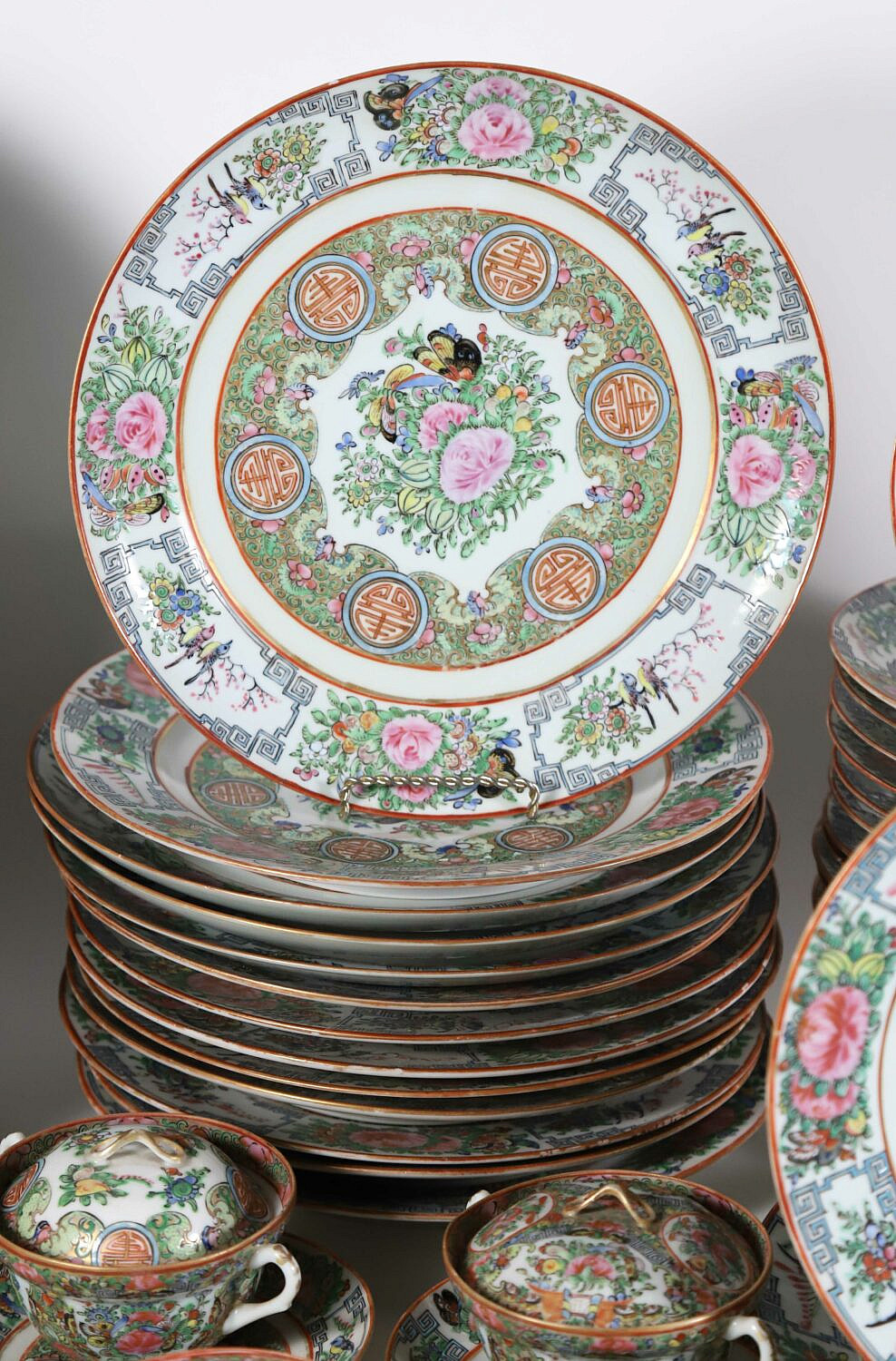 Large Set of Antique Rose Medallion China - Rafael Osona