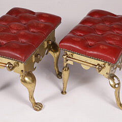 Two Brass and Tufted Red Leather Upholstered Footman, 19th Century