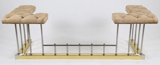 42548 Modern Steel and Brass Tufted Leather Club Fender A_IMG_0162 3