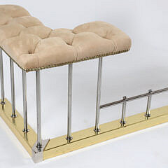 Modern Steel and Brass Tufted Leather Fireplace Club Fender