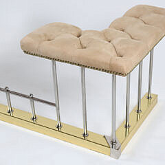Modern Steel and Brass Tufted Leather Fireplace Club Fender