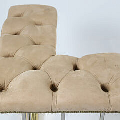 Modern Steel and Brass Tufted Leather Fireplace Club Fender