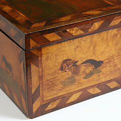 British Animal Motif Marquetry Box, mid 19th Century