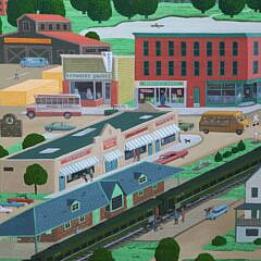 Jack Moment Oil on Canvas “Busy Urban Scene in Congers, New York”