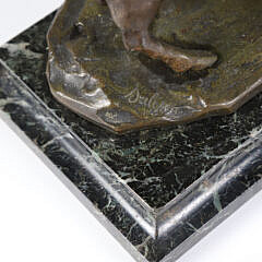 Signed Cast Bronze Figural Group of a Young Dutch Girl and a Goat on Stepped Marble Base