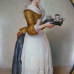 German Miniature Portrait, Oil on Porcelain, of La Belle Chocolatier Anna Baltauf, 19th Century