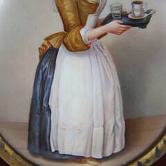 German Miniature Portrait, Oil on Porcelain, of La Belle Chocolatier Anna Baltauf, 19th Century