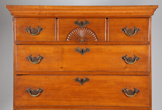 American Queen Anne Style Cherry Flat-top Highboy on Frame, 19th Century