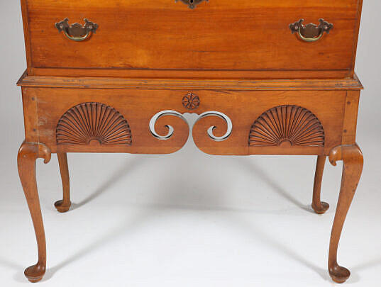 American Queen Anne Style Cherry Flat-top Highboy on Frame, 19th Century
