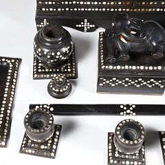 Anglo Indian Antique Ebony and Bone Inlaid Inkstand, 19th Century