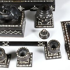 Anglo Indian Antique Ebony and Bone Inlaid Inkstand, 19th Century