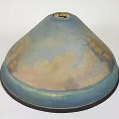 Antique Pairpoint Reverse Painted Nautical Ship Decorated Glass Lamp Shade