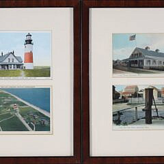 Pair of Four Matted and Framed Vintage Nantucket Postcards