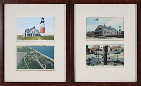 Pair of Four Matted and Framed Vintage Nantucket Postcards