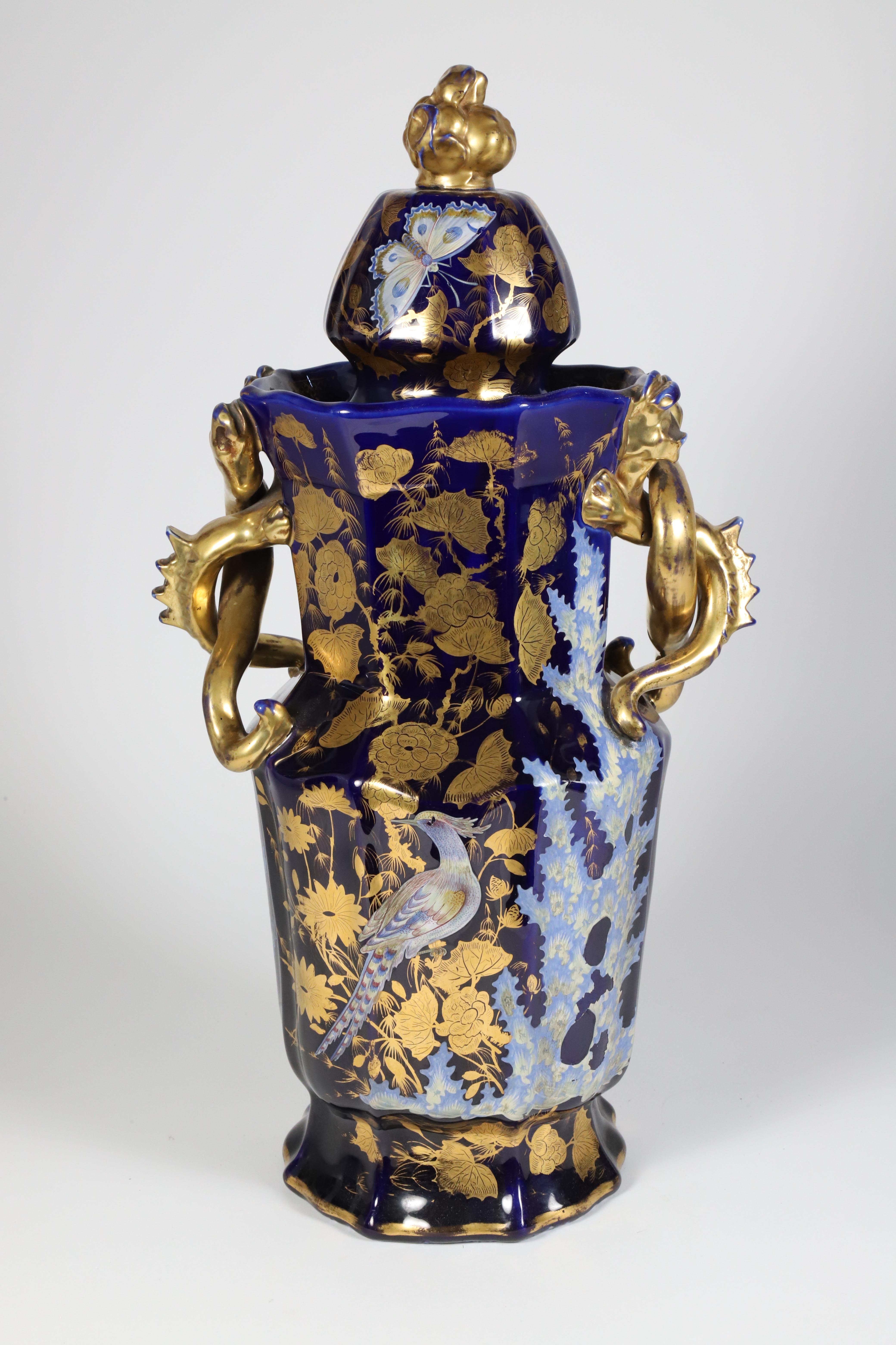 Mason's Cobalt Blue and Gold Decorated Covered Vase Mason's Cobalt