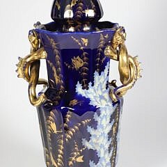 Mason’s Cobalt Blue and Gold Decorated Covered Vase
