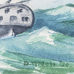 Vintage United States Naval Engagement Watercolor on Paper, “War of 1812”