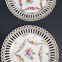 Eleven Antique Meissen Dresden Porcelain Hand Painted Reticulated Dessert Plates, late 19th century
